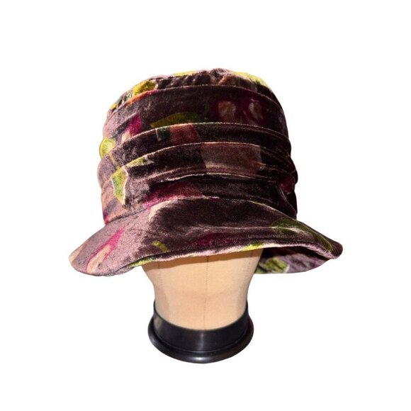 Vtg Liz Claiborne Purple Multi-Color Floral Velvet Bucket Hat, OSFM, Grannycore - Picture 1 of 5